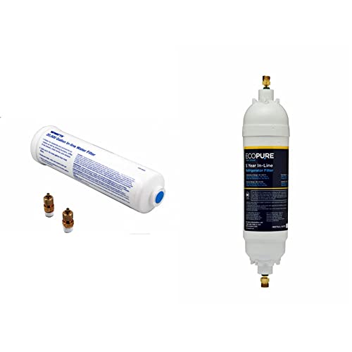 Watts Premier 20,000 Gallon Inline Water Filter with Two 1/4" Brass Connectors for Refrigerator, Ice Maker, RV, Camper, Water Cooler, Fountain, Reduces Bad Taste, Odors, Chlorine and Sediment