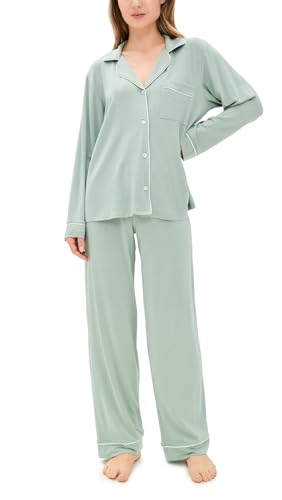 Eberjey Women's Gisele The Long Pajama Set, Pure Ivory/Navy, Off White, White, XS