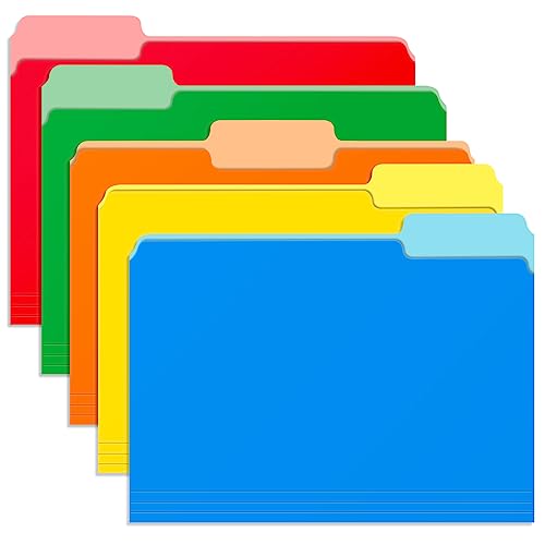 Two Tone Color File Folders 8.5 x 11 Inch, 1/3 Cut Tab File Folders Letter Size, Assorted Colors, Blue Red Green Yellow Orange Manila File Folders, School Business Office Folders for Document -15 Pack