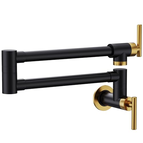 CENOSA Pot Filler Faucet Black and Gold Commercial Wall Mount Stove Faucet Wall Mount Kitchen Sink Pot Filler Facuet