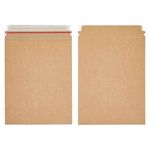 Juvale 25-Pack Stay Flat Rigid Cardboard Mailers 9 x 11.5 Inch - 450 GSM Brown Paper Comic Book Mailers Envelopes with Peel and Seal Closure for Mailing