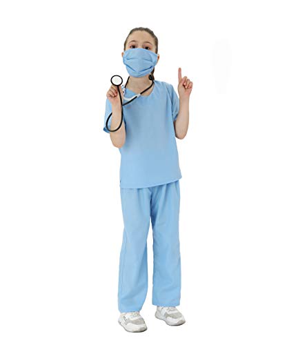 Lingway Toys Kids Blue Cotton Dr.Scrubs Costume Soft Material Realistic Suit for Children's Pretend Play 3-4years