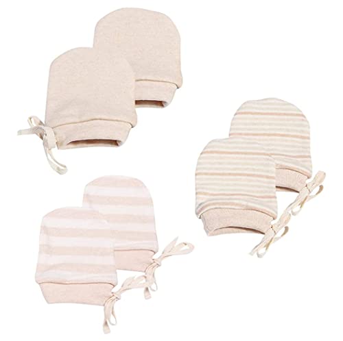 MOMSMENU Newborn Mittens No Scratch 100% Organic Cotton Mitts Baby Boy Girl Neutral With String 0-12 months 3 Packs Beige
