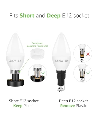 Lepro E12 LED Candelabra Light Bulbs, 5.5 watt, 40 watt Equivalent C37 B11 Ceiling Fan Bulb Chandelier Bulbs, 2700 Kelvin Warm White Type B Small Base Candle Lights, Frosted Plastic Shell, 3-Pack