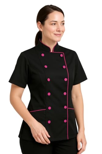 Short Sleeves Tailored Fit Chef Coat Jacket Uniform for Women for Food Service, Caterers, Bakers and Culinary Professional (Grey, Medium)