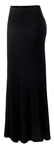 URBAN K Womens Basic Foldable High Waist Regular and Plus Size Maxi Skirts Black