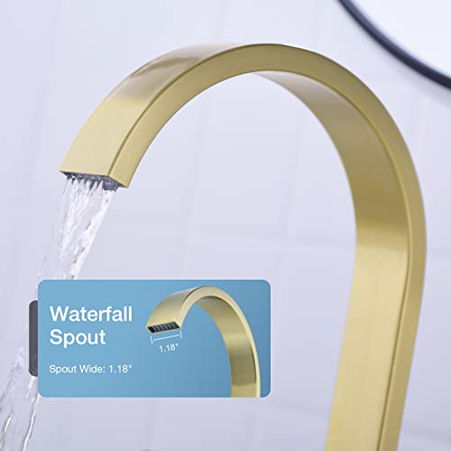 DIKUROOMS 4 Inch Centerset Bathroom Sink Faucet 2 Handle Vanity Basin Faucets with Overflow Pop-up Drain Assembly and cUPC Water Supply Lines, 360 Degree Swivel Square Spout, Brushed Gold