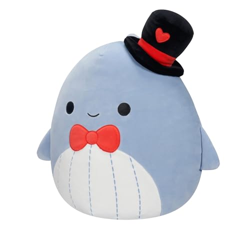 Squishmallows Original 12-Inch Samir Blue Whale with Heart Top Hat and Red Bow Tie - Official Jazwares Plush