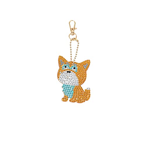 4 Pcs/Set 5D Full Drill Rhinestone Mosaic Making Kit Diamond Painting Keychain for DIY Craft Key Ring Bag Decor (Animal)