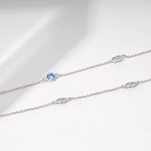 Amazon Essentials Platinum Plated Sterling Silver Station Necklace set with Infinite Elements Cubic Zirconia (6mm), 36" (previously Amazon Collection)