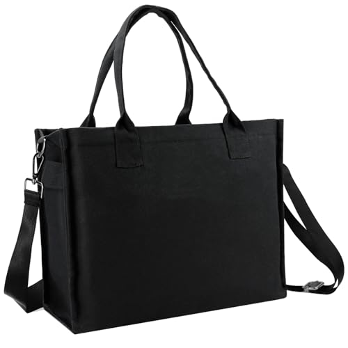 ONEGenug Large Canvas Tote Bag for Women with Multi Pockets, Women's Tote Handbags, Laptop Crossbody Bag with Zipper for Work Travel