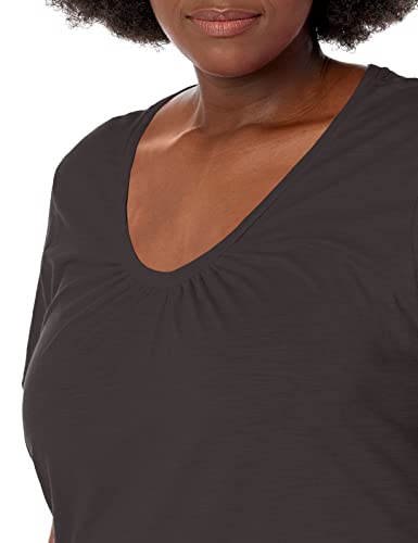 Just My Size Women's Short Sleeve Shirred V-Neck Tee, Black, 1X