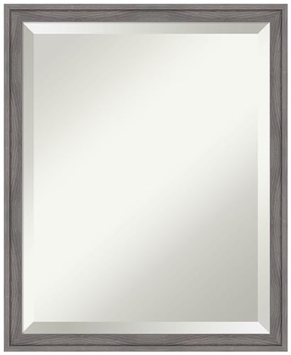 Amanti Art Grey Bathroom Mirror for Over Sink, 26x22 Rustic Plank Grey Rectangle Vanity Mirror, Small Country Rustic Frame, Hangs Horizonally and Vertically, Bathroom Wall Decor, Beveled Edge