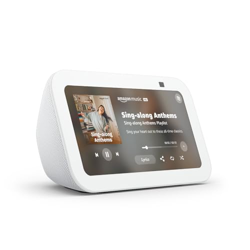 Amazon Echo Show 5 (newest model), Smart display with 2x the bass and clearer sound, Glacier White