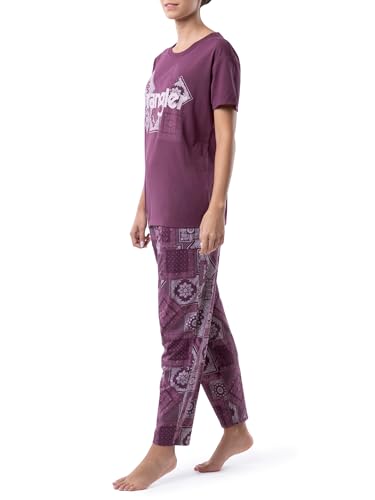 Wrangler Women's Short Sleeve Graphic Tee and Printed Pants Pajama Sleep Set, Amaranth/Paisley