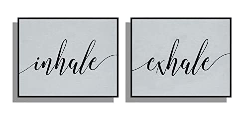 ART ORIGINAL Inhale Exhale Wall Art 3D Print Simulation Hand Painted Texture on Canvas Painting Meditation Zen Black & White Front Load Frame 9x12 Extra 1/4" Slim 0.71" Height Wood