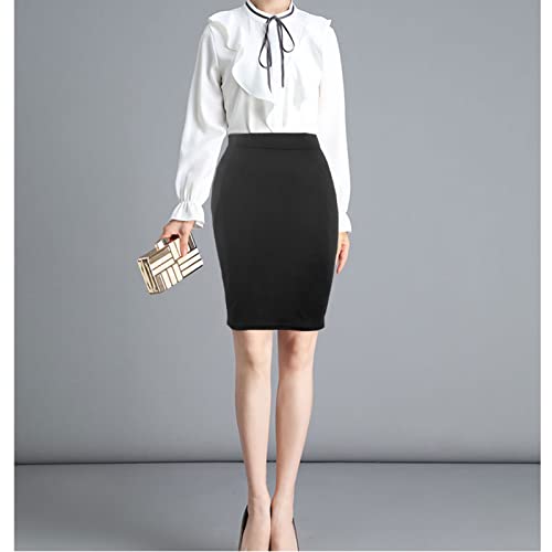 Topdress Women's Bodycon Pencil Skirts Basic Elastic High Waisted Stretch Short Skirt Knee Lenght with Slit Midi Red Black Dot Small