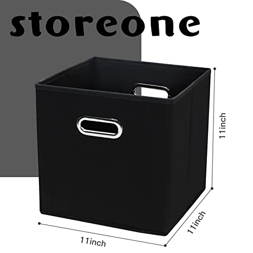 STOREONE Fabric Storage Bins Cubes Baskets Containers-(11X11X11) with Dual Handles for Shelf Closet, Nursery Home , Bedroom Organizers, Foldable Set of 3 (Grey Gold)