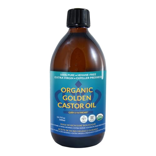 QUEEN OF THE THRONES Organic Golden Castor Oil - 500mL (16.9oz) | 100% Pure & Expeller-Pressed for Hair, Skin & Digestion | Hexane Free | USDA Certified