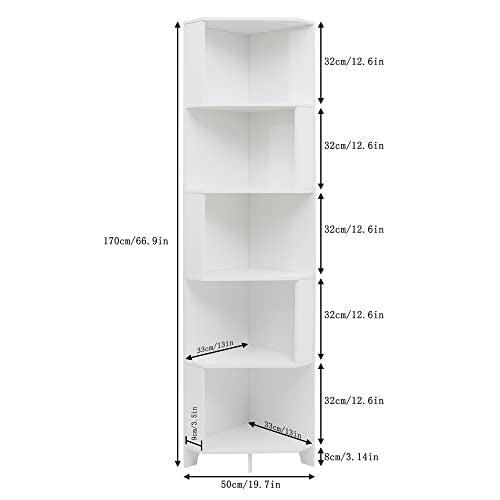 Function Home 9 Tier Tree Bookshelf, Modern Tall Geometric Bookcase, Freestanding Book Shelf, Wood Floor Storage Shelf for Living Room, Bedroom, Home Office,White