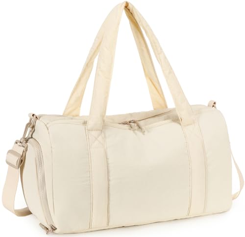 LEDAOU Duffle Bag for Travel, Gym Bag for Women, Lightweight Carry-on Tote, Weekender Overnight Bag with Wet Pocket, Workout Bag (Beige)