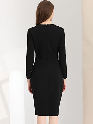 Allegra K Women's Bodycon Dresses Round Neck Long Sleeve Casual Work Outfits Peplum Sheath Dress Small White