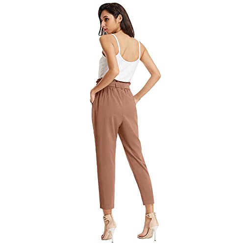 GRACE KARIN Womens Casual Solid Bottom Bow-Knot Decorated Pants with Pockets Wine Red M