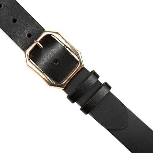 Lucky Brand Women Leather Bold Fashion Statement Belts, Sculpted Center Bar Buckle-Black, Small, S (26-27")