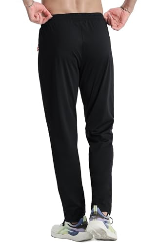 Men's Joggers Pants with Zipper Pockets Athletic Running Stretch Sweatpants for Men Workout Gym Track Golf Black M