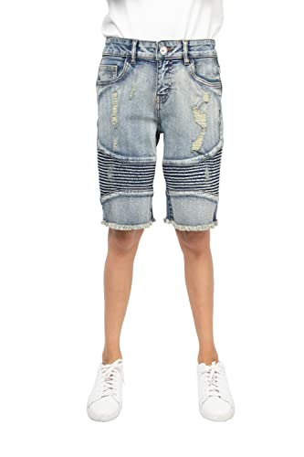 X RAY Boys Shorts, Big Boy & Little Kids Stretch Denim Shorts, Moto Biker & Fashion Rips Distressed Jean Shorts for Boys, Light Wash, 5
