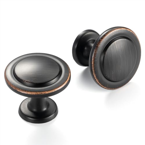 ASKANO Pack of 10, Oil Rubbed Bronze, Round Kitchen Cabinet Knob ZK2209 | Classic Pull Handle, Solid Hardware for Drawer, Dresser, Bathroom, Vanity, Furniture Door, Cupboard, Diameter: 1-1/4 Inch