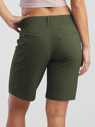 Fisoew Womens Hiking Shorts Golf Quick Dry Outdoor Summer Casual 10" Bermuda Shorts with Pockets Army Green