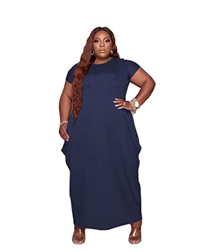 YeGine Women's Oversize T-Shirt Dress Baggy Casual Maxi Dress with Loose Pockets Yellow Blue 2XL