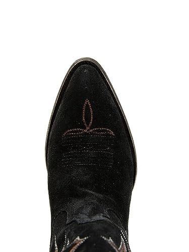 KaroNairy Women Cowboy Boots Faux Suede Embroidered Pointed Thick Heeled Western Wide Calf Cowgirl Ponited Toe Mid Calf Boots Blue12