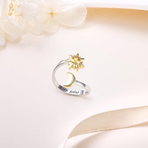 Semicolon Adjustable Sun Moon Keep Going Ring for Women 925 Sterling Silver Jewelry Size 7