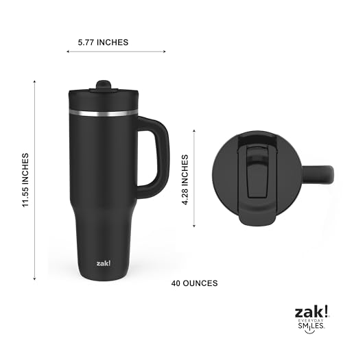 Zak Designs Harmony 2-in-1 Coffee Tumbler for Travel or At Home, 40oz Recycled Stainless Steel is Leak-Proof When Closed and Vacuum Insulated with Handle (Ebony Black)