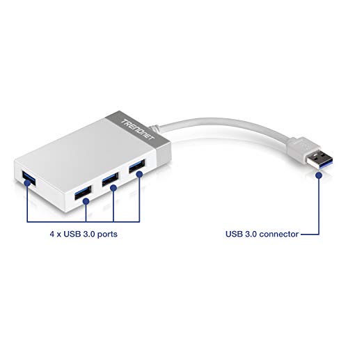 TRENDnet 4-Port USB 3.0 Hub, TU3-H4E, Plug & Play, Compact Size USB 3.0 Hub Compatible with Linux, Windows, Mac, Nintendo Switch, Backwards Compatible with USB 2.0, White