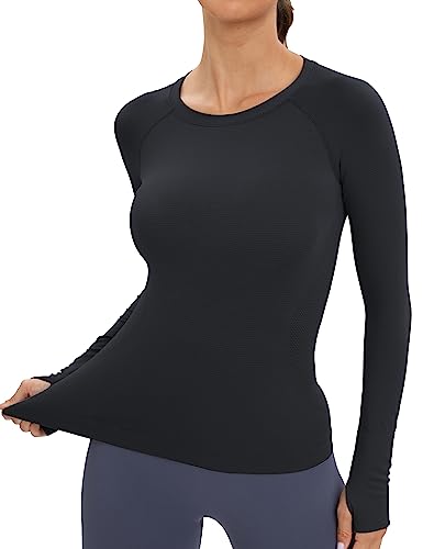 MathCat Workout Shirts for Women Long-Sleeved Athletic Shirt Running Breathable Seamless Yoga Tops Red