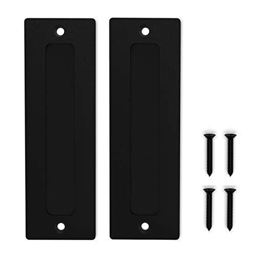 Orgerphy 7” Black Barn Door Handle Finger Pull Set (2 Packs) | Heavy Duty Modern Simple Invisible Handle for Gates Garages Sheds Barn Door, Pocket Door | with Flat Bottom Easy to Install (2 PCS)