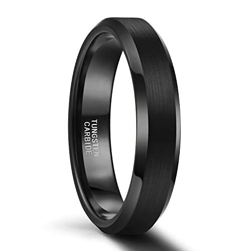 SHINYSO 6mm Mens Wedding Band Tungsten Carbide Ring Beveled Edges Brushed Black Comfort Fit Size 12