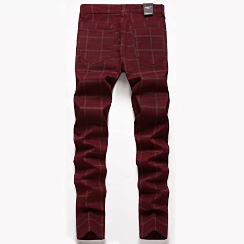 YIHUILONG Plaid Pants for Men, Stretch Mens Slim Fit Dress Pants Skinny Flat-Front Fashion Business Casual Chinos Pants Yellow T31 30