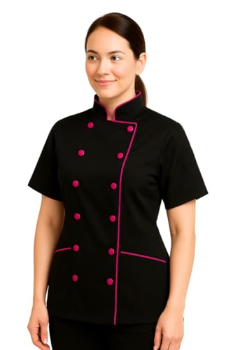 Short Sleeves Tailored Fit Chef Coat Jacket Uniform for Women for Food Service, Caterers, Bakers and Culinary Professional (Grey, Medium)