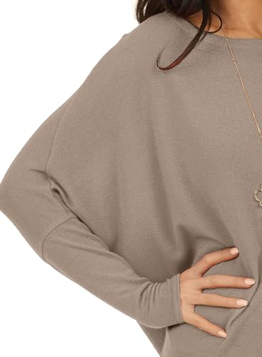 MIHOLL Casual Tops for Women Batwing Sleeve Casual Loose Long Sleeve Tee Shirts (White Stripes, Medium)