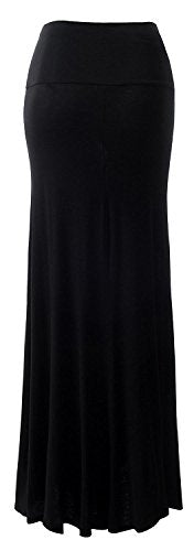 URBAN K Womens Basic Foldable High Waist Regular and Plus Size Maxi Skirts Black