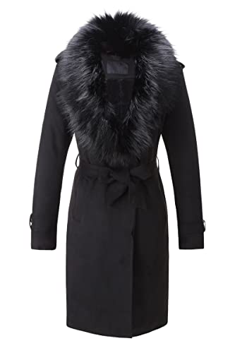 Bellivera Women's Faux Suede Leather Jacket Lapel Outwear Trench Dress Coat Leather FF20 Black S