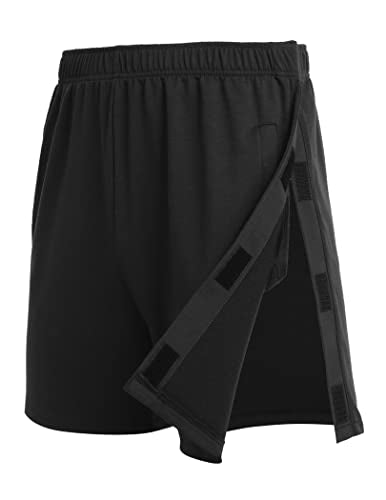 Deyeek Tear Away Shorts for Women Side Snap Shorts Mens Cotton Shorts with Pockets Post Hip Knee Surgery Shorts Black