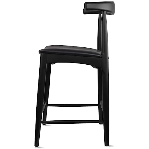 2xhome Elbow Countertop Height Bar Stool Wood Frame Bar Stools with Open Backs Dark PU Leahter Cushion Dark Black, Single, Set of 1