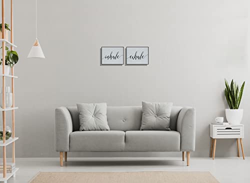ART ORIGINAL Inhale Exhale Wall Art 3D Print Simulation Hand Painted Texture on Canvas Painting Meditation Zen Black & White Front Load Frame 9x12 Extra 1/4" Slim 0.71" Height Wood