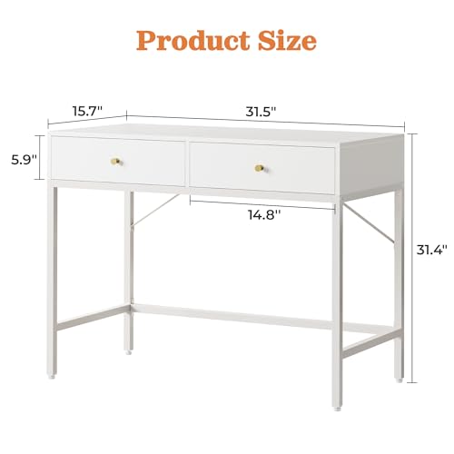 SUPERJARE Vanity Desk with Drawers, 31.5 inch Computer Desk, Modern Simple Home Office Desks, Makeup Dressing Table for Bedroom - White