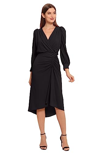 Maggy London Women's Long Sleeve Catalina Crepe Dress Workwear Event Guest of Wedding, V-Neck-Black